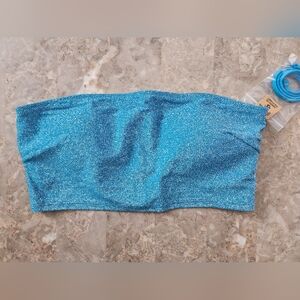 M VS PINK Swim Shimmer Bandeau Bikini Top Blue Shimmer